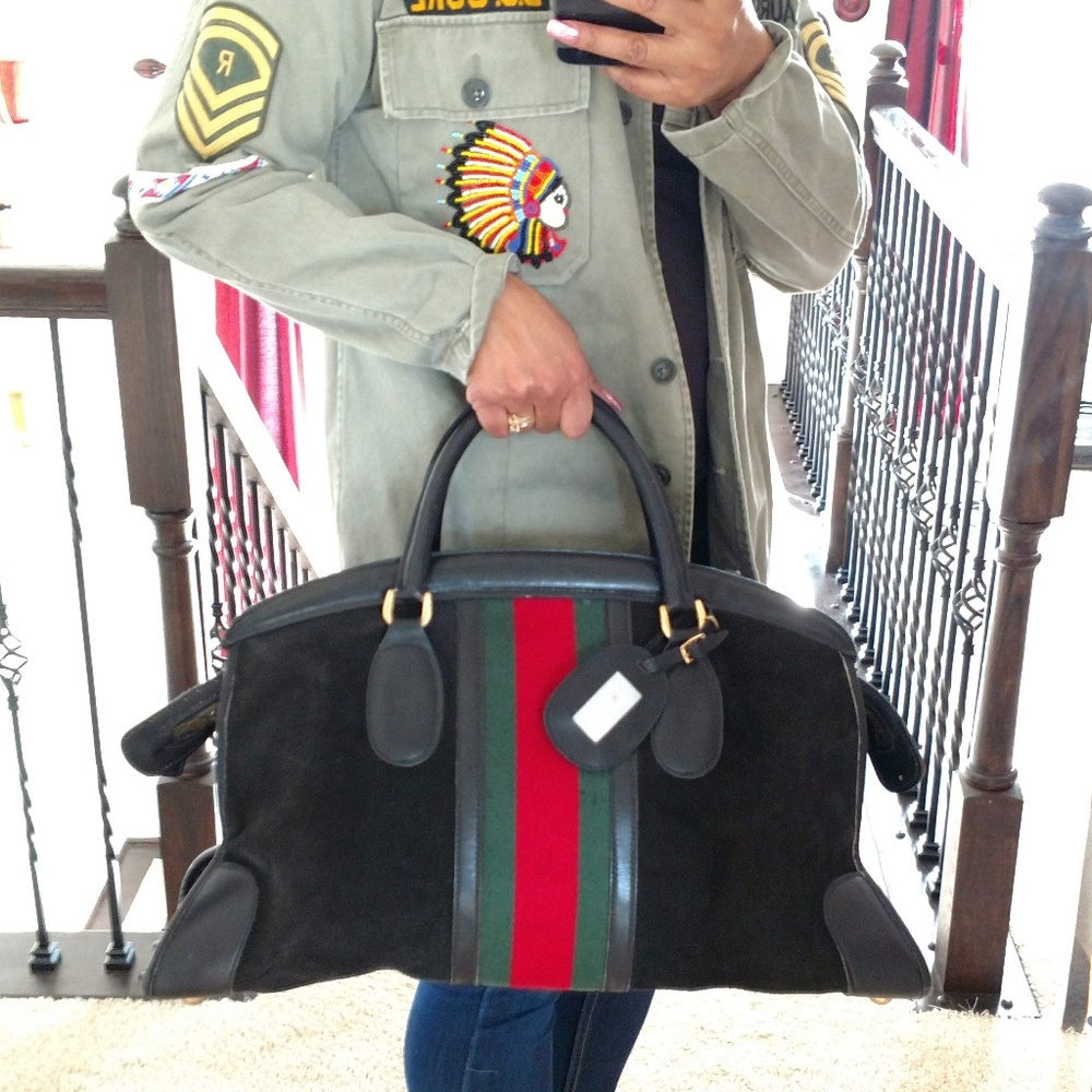 Vintage Suede Gucci Duffel Travel Overnight Bag - Picture 1 of 8